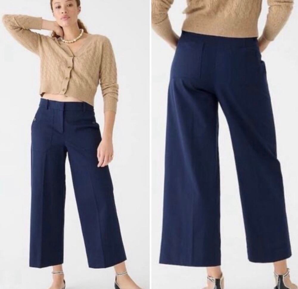J.Crew Sydney Wide-legged Cropped Pants, Navy, Size 12